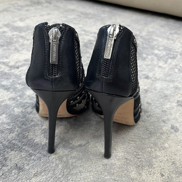 SOLD Jimmy Choo Karina Black Fishnet Studded Calf Leather Cage Heels with Box 37 - Picture 7 of 16